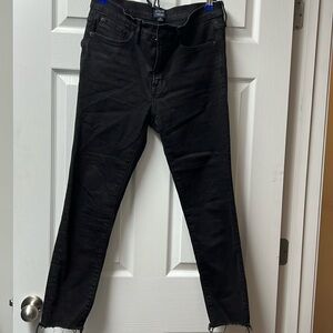 Black jcrew jeans- stretch fit mid rise 8 inch, cut off bottoms